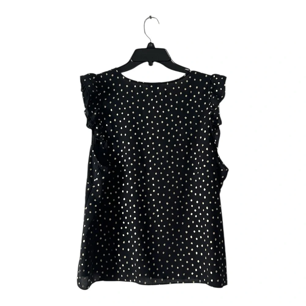 J. Crew Fabulous‎ Black and Gold Polka Dot, Ruffled Sleeve Blouse, Size 18